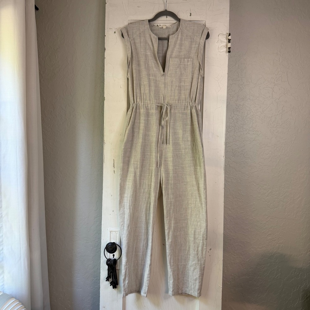 Grade & Gather Striped Sleeveless Jumpsuit Grey White Small Cotton Blend 70255